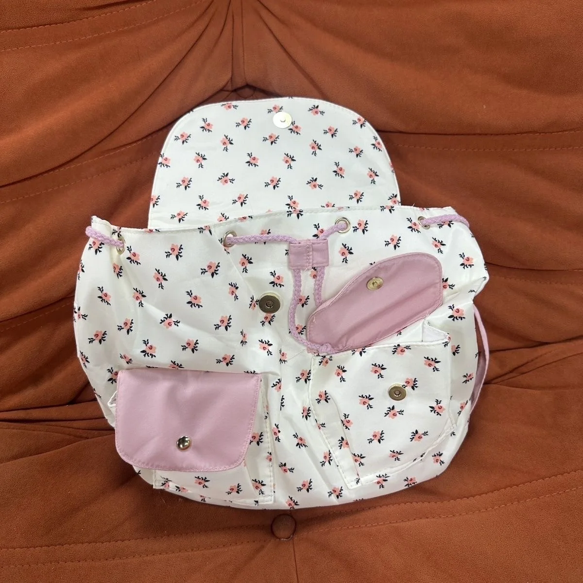 Gloomy Bear Plush Mini Backpack Kawaii Ditsy Rose Floral Drawstring Y2K Harajuku Menhera Goth Pink Cute Bag Women Girls Gift - view 2