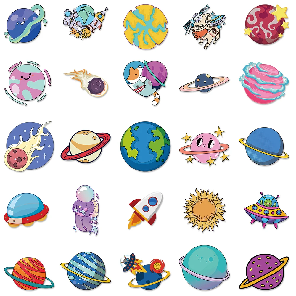 10/30/50PCS Cosmic Planet Cartoon Graffiti Stickers Fridge Guitar Laptop Motorcycle Travel Waterproof Sticker Cute Decal Toy