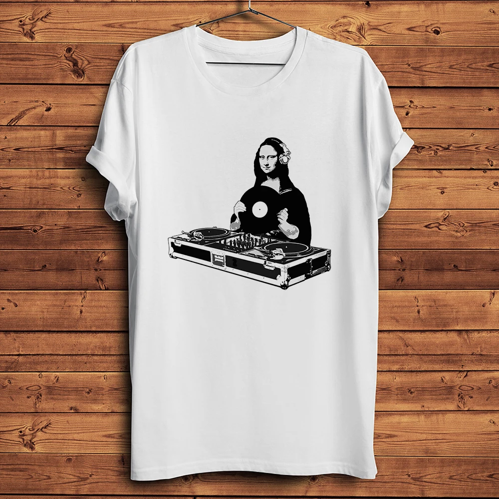 DJ Mona Lisa da Vinci MonaLisa Забавная юмористическая футболка, Homme, белая повседневная футболка с короткими рукавами, уличная футболка унисекс, дышащая