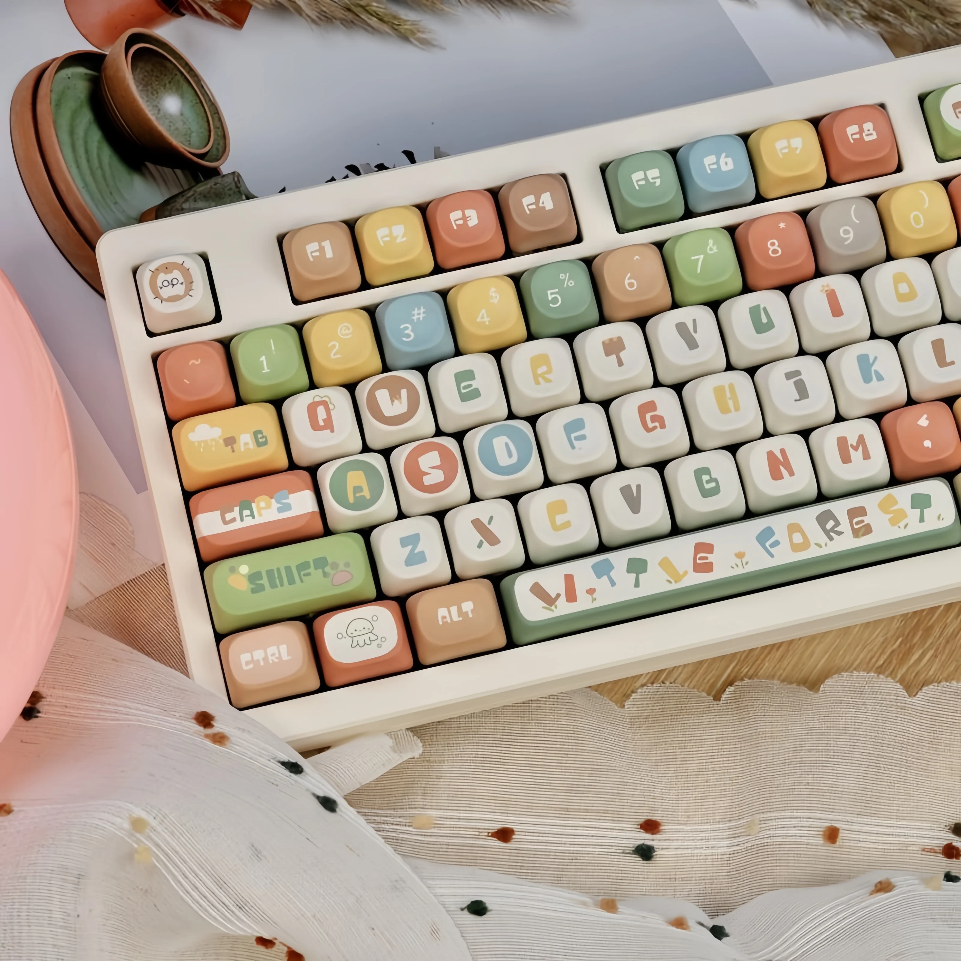 

130 Keys Forest Mobilization MOA Profile Custom Keycap Set 5 Side Dye Sublimation PBT Keycaps for MX Switch Mechanical Keyboard