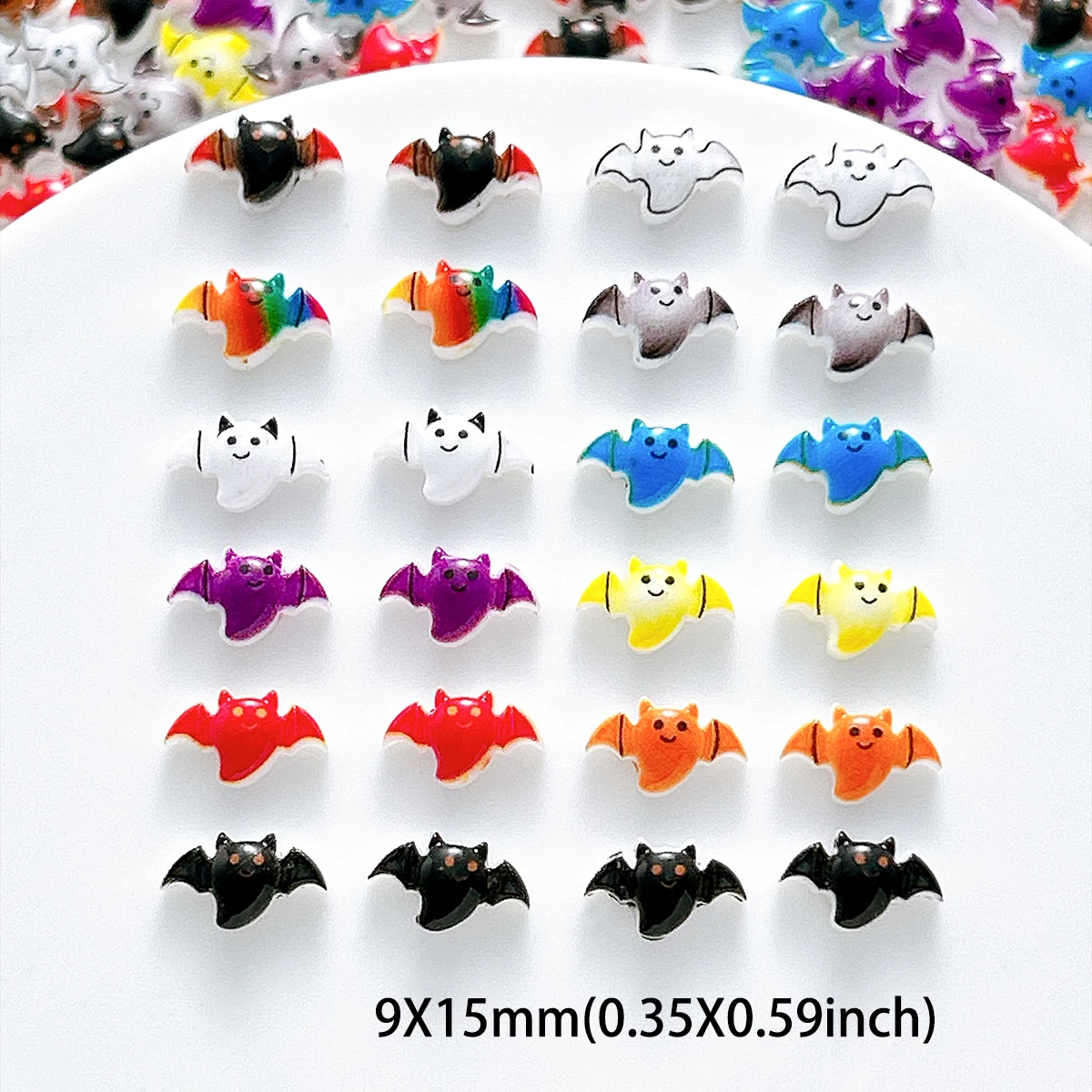 30PCS 3D Creative Quirky Bat Resin Nail Charms Colorful Simulated Halloween Bat Nail Art Decorations DIY Hair Clip Handicrafts