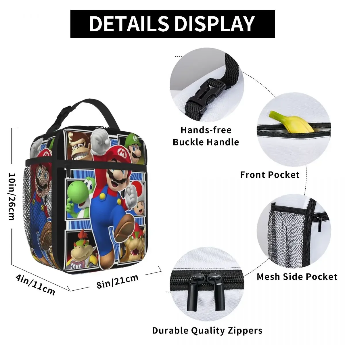 Super-Mario Anime Lunch Bags Insulated Lunch Tote Waterproof Bento Box Leakproof Picnic Bags for Woman Work Children School