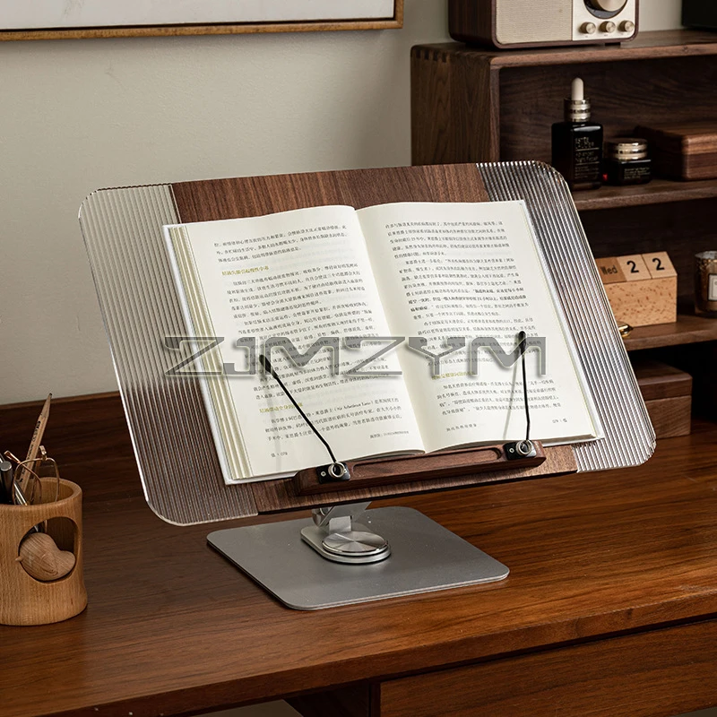حامل كتب للقراءة حامل كتب قابل للتعديل مع 360 درجة °   قاعدة دوارة، مشابك صفحة مرنة، حامل رفع لسطح المكتب قابل للطي
