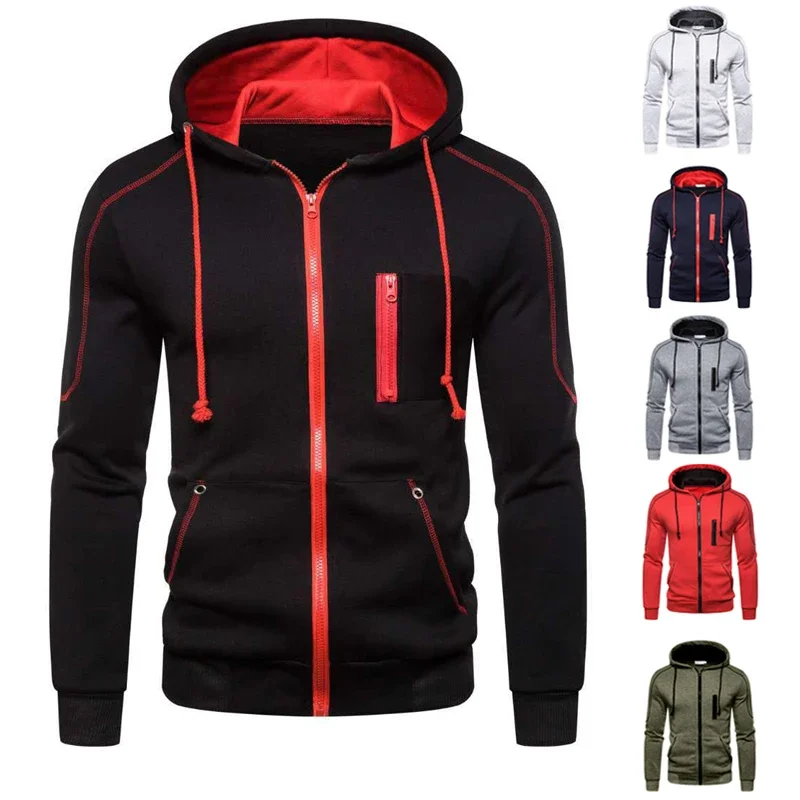 

2024 Men Hoodie Black White Red Hooded Color Block Fleece Cool Casual Winter Clothing Apparel Hoodies Sweatshirts