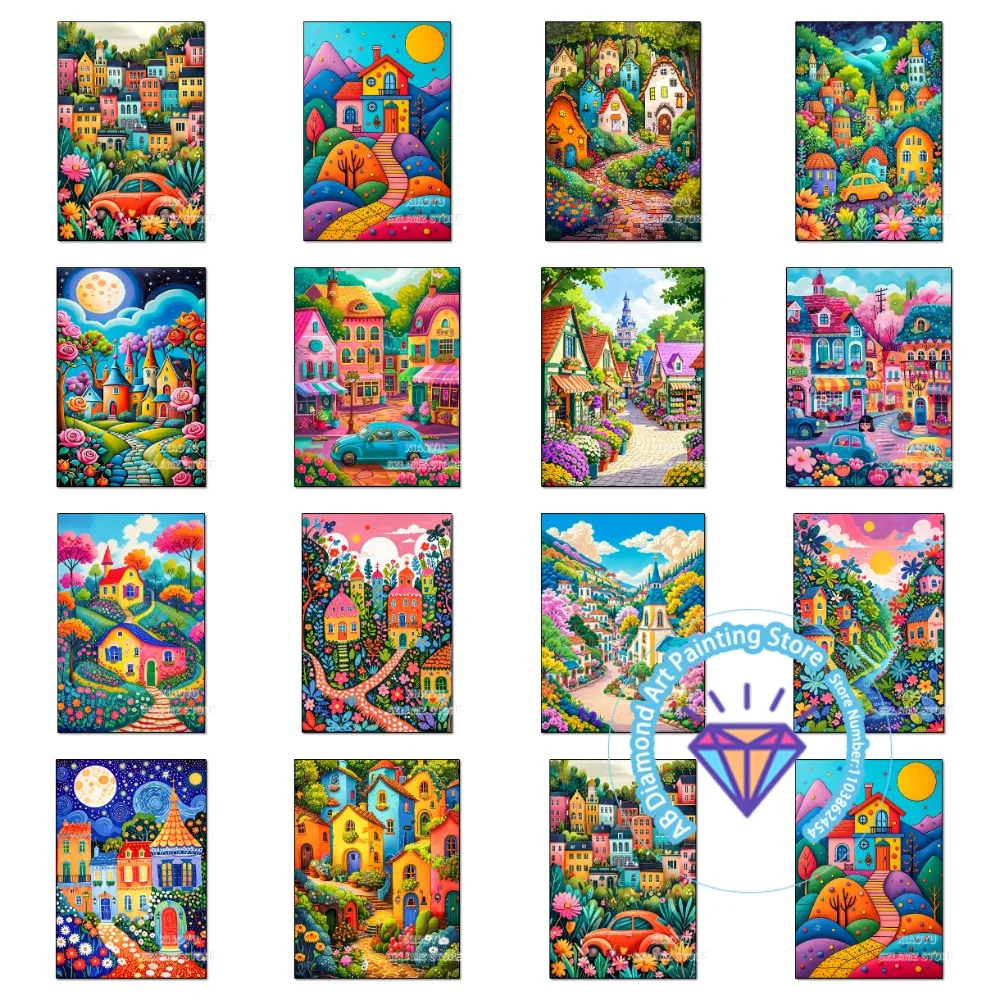 

Сказочный мир, красочный замок, город AB, набор для алмазной живописи, квадратный круглый бриллиант, 5D DIY мозаика, ручная работа, художественный подарок, домашний декор