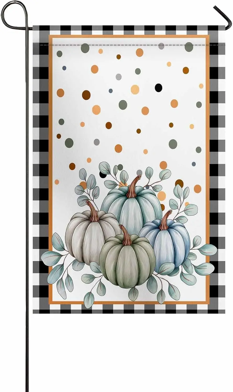Fall Pumpkins Garden Flags 28x40 Inch Double Sided House Banner Teal Blue Grey Thanksgiving Black Plaid Polka Dot Flag Banne UUX