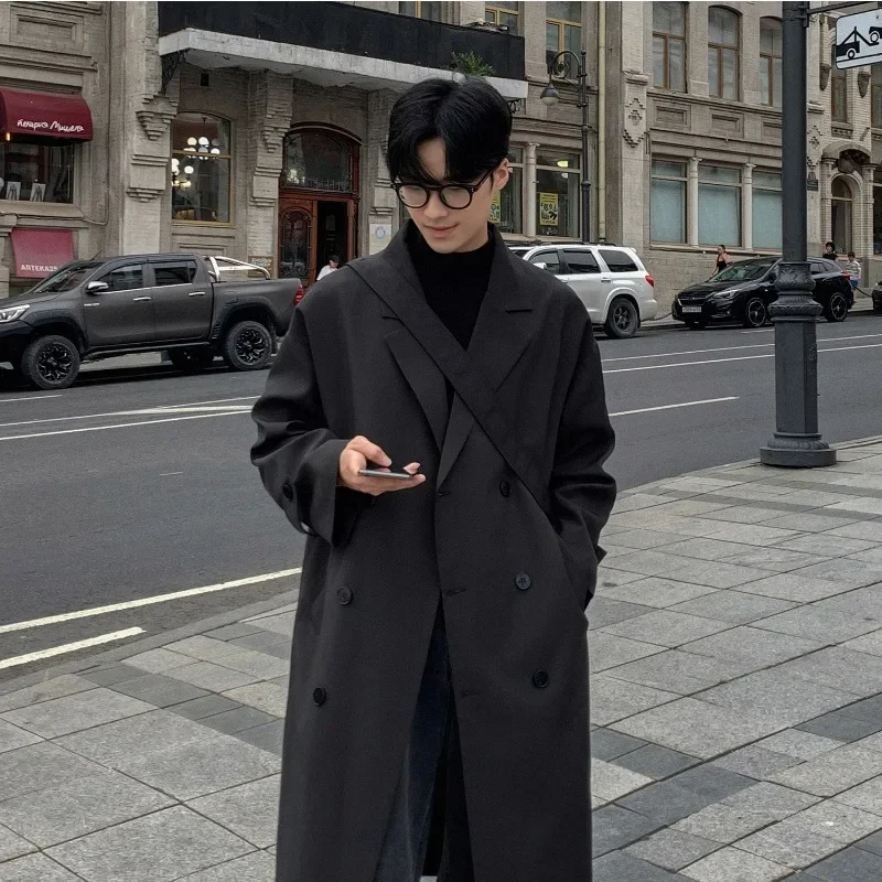 New Autumn Fashionable Trench Coat Double Breasted Men\'s Mid To Long Knee Length Trench Coat with Double Breasted Jacket