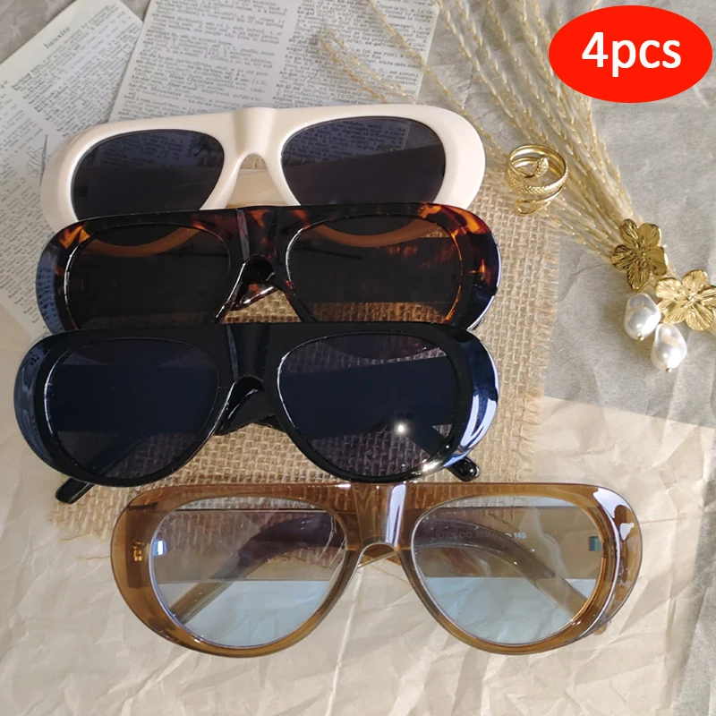 Car Sunglasses 4set Fashion Big Frame Women Square Sun Glasses Brand Round Cool Men Glasses One Piece Design Pilot Glasses UV400