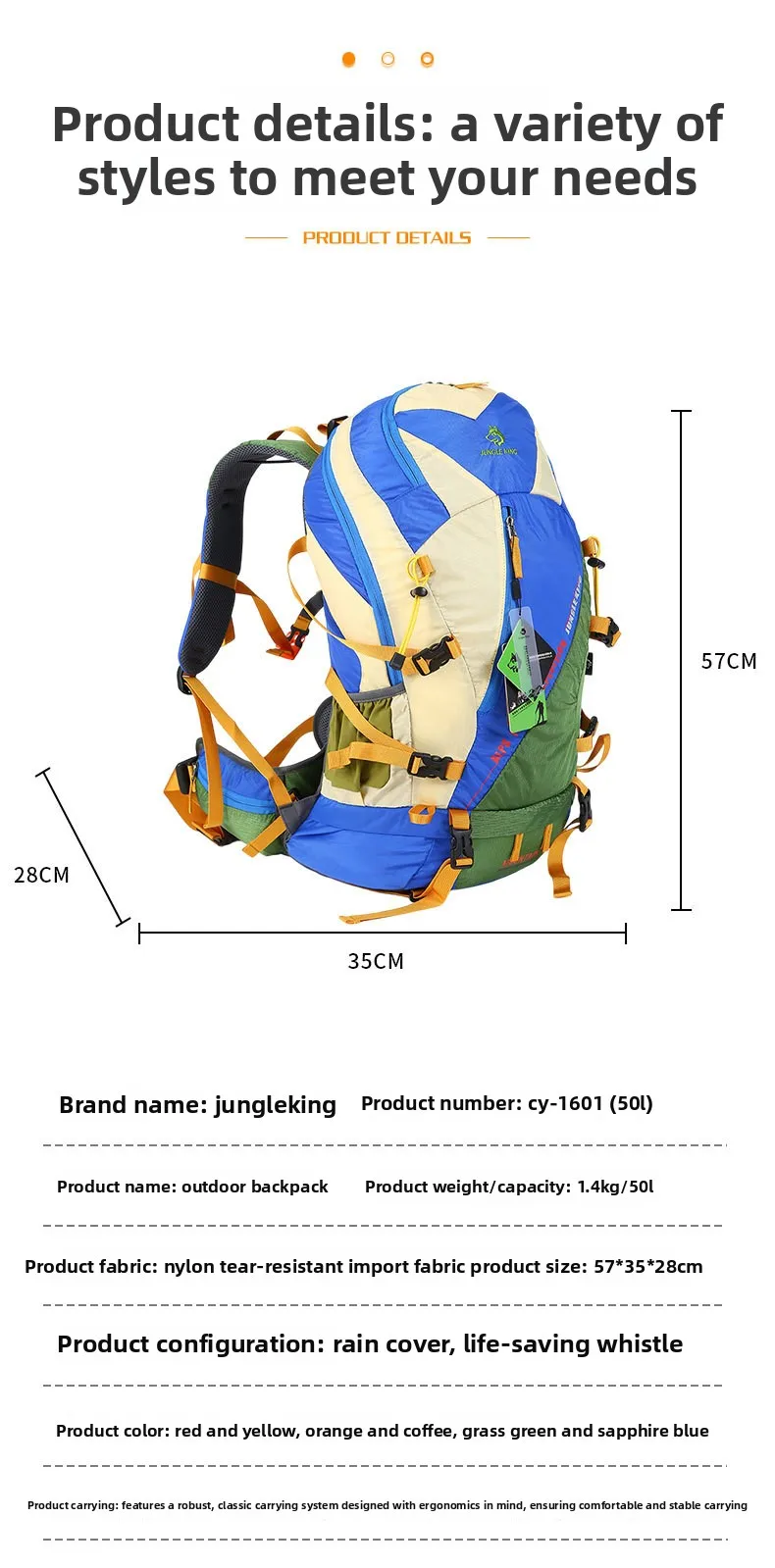 50L Wasserdichter Reiserucksack für Damen, Camping-, Wander-, Laptop-Tagesrucksack, Trekking- und Kletterrucksack für Herren, Wanderzubehör – Detail 10