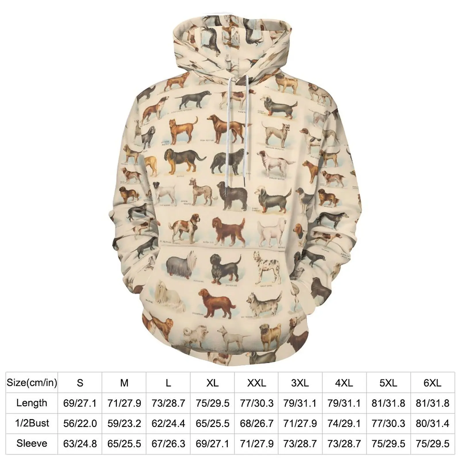 Dog Print Casual Hoodies Vintage Animal Pretty Custom Loose Hoodie Spring Long Sleeve Hip Hop Oversized Clothes