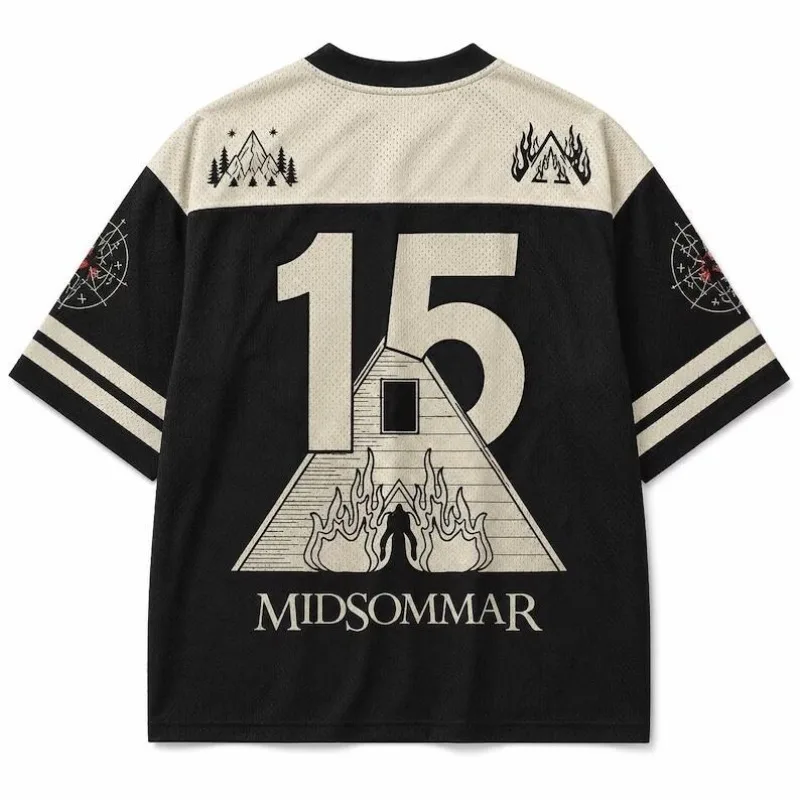 Dark Gothic Mystic Chalice Football Jersey Cross Lily Moon Star Mountain Print V‑Neck Number 15 Short Sleeve Sports Tee Top