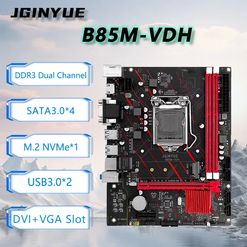 

JGINYUE B85M-VDH Motherboard Dual Channel DDR3 M.2 NVME PCIEx16 HDMI VGA LGA 1150 Support Intel® 4th Gen CPU office