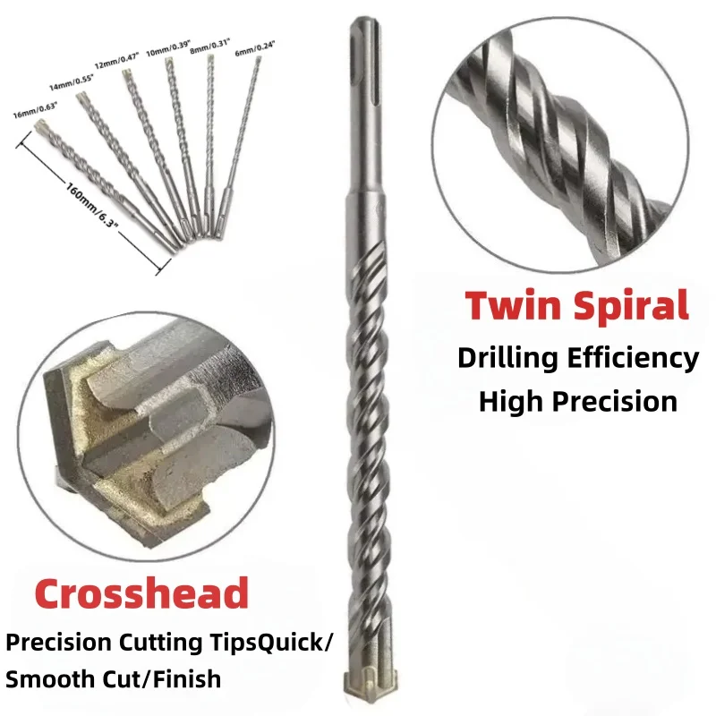 5/6/8/10/12/14/16mm Concrete SDS Plus Drill Bit Cross Electric Hammer Drill Bits for Masonry Concrete Rock Stone