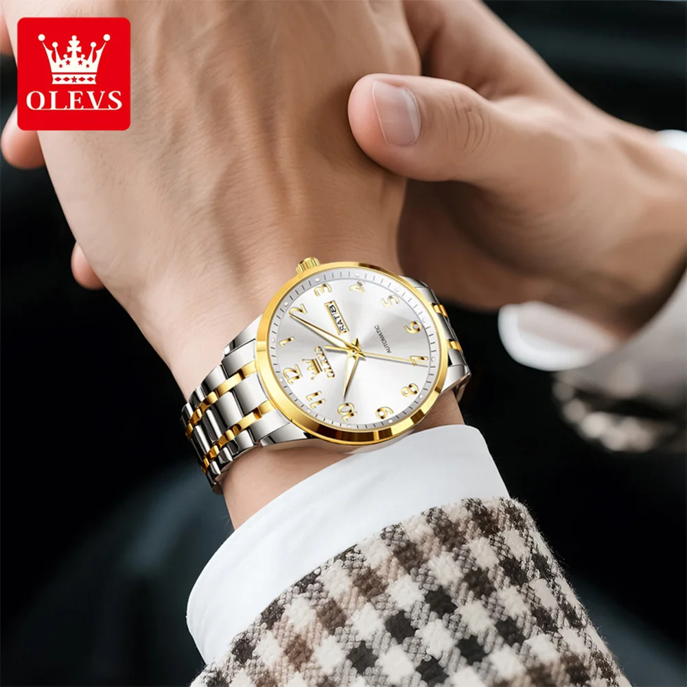 OLEVS 7078 Watch Man Luxury Original Automatic Mechanical Business Watch﻿ Waterproof Luminous Week Date Watches For Man