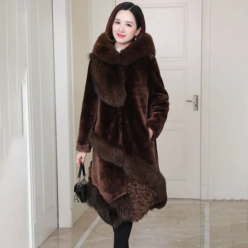 Original Ecological Fur All-in-one Women's Coat Mid-length 2023 Winter New Haining Fur Women's Temperament Sheepskin Coat Women