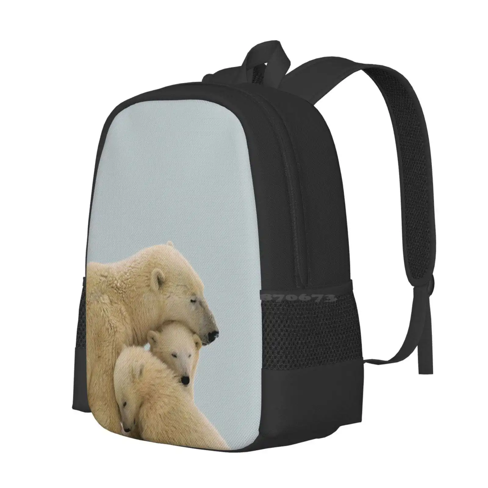 Polar Bear New Arrivals Unisex Bags Student Bag Backpack Polar Bear Arctic Cute Animals Puppy Wild Nature Snow Winter Pale