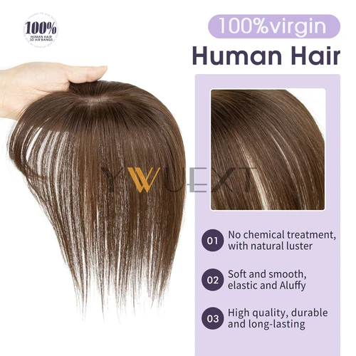 Imagen 2 del producto Adorno de cabello humano Real marrón de 5x9cm, postizo superior recto Natural de 8 ""-14"", adorno de pelo negro Natural, parte media con flequillo