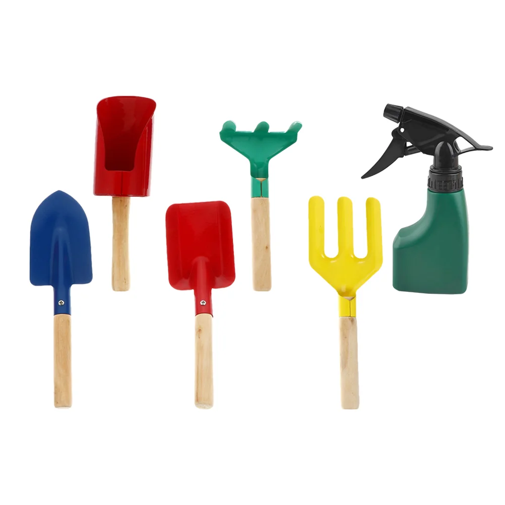 6 Pcs Children's Planting Tools Kids Gardening Set with Trowel Yard Wooden Rake