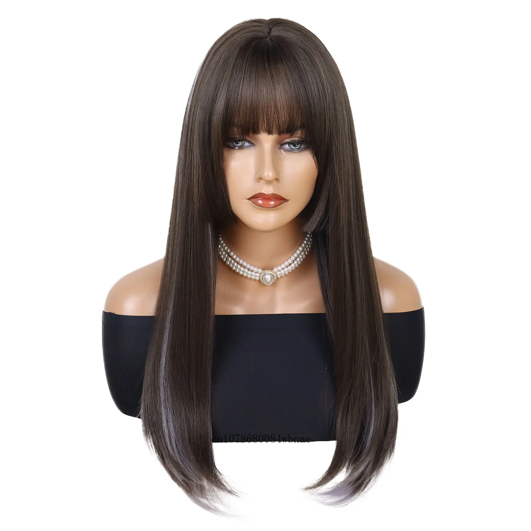 Brown Mixed White Synthetic Wigs for Women Lady Highlights Long Straight Wig Middle Part Heat Resistant Daily Costume Party Use