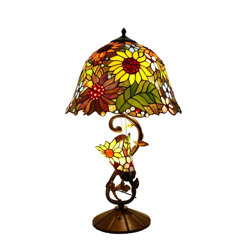 Tiffany Lamp Table Lamp Antique Desk Reading Light Decor Heart and Beads Style Stained Glass  Indoor Lighting Decor
