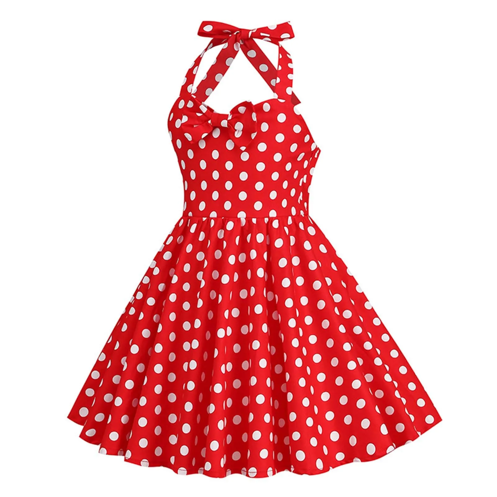 3-8Y Kids Girls\' Polka Dot Halterneck Vintage Summer Dress Sleeveless Elegant Ballet Girls Party Dress Children\'s Girls Dresses