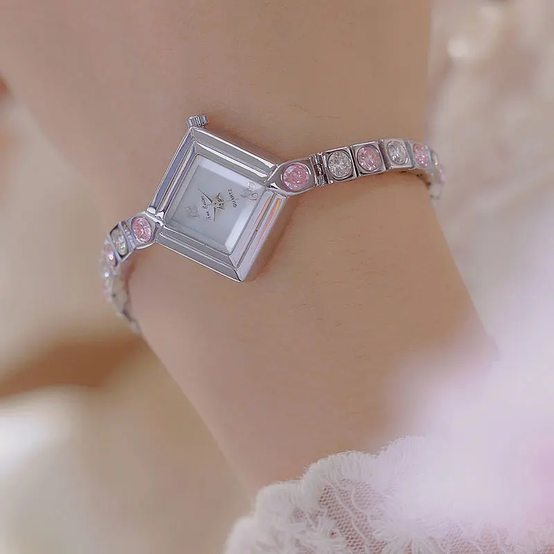 Luxury Brand Sky Blue Rhinestone Chain Square Colored Bracelet Elegant Watch Dress for Wife's Birthday Gift FA1872