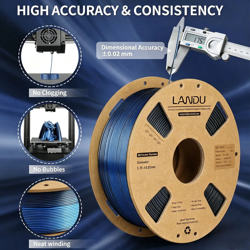 LANDU Silk PLA Dual Color Filament 1.75mm 1kg 3D Printer Filament Two Color Gradient Shiny Silk PLA High Gloss for 3D Printing 2