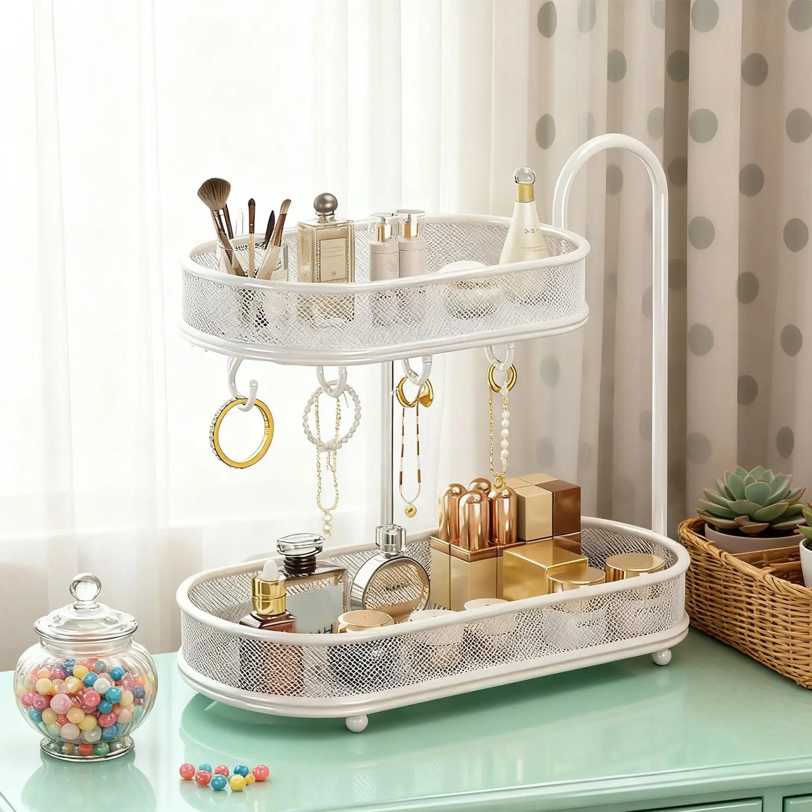 

Отдельностоящий металлический органайзер для хранения, кухонная полка, 2-слойный органайзер для ванной комнаты для комода