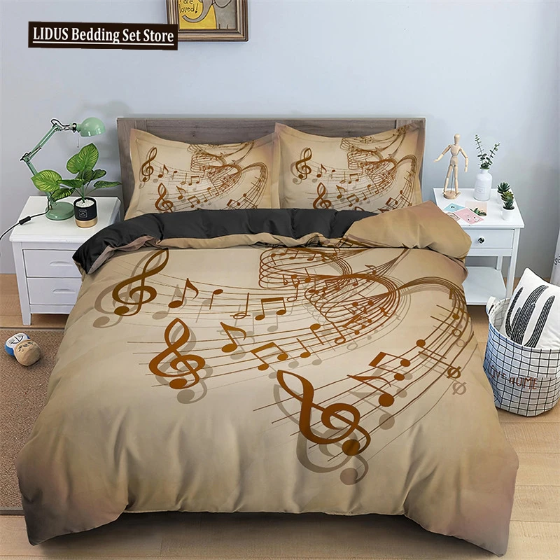 

Music Theme Duvet Cover Microfiber Musical Symbols Comforter Cover Violin Piano Pattern Bedding Set Twin King Single Queen Size