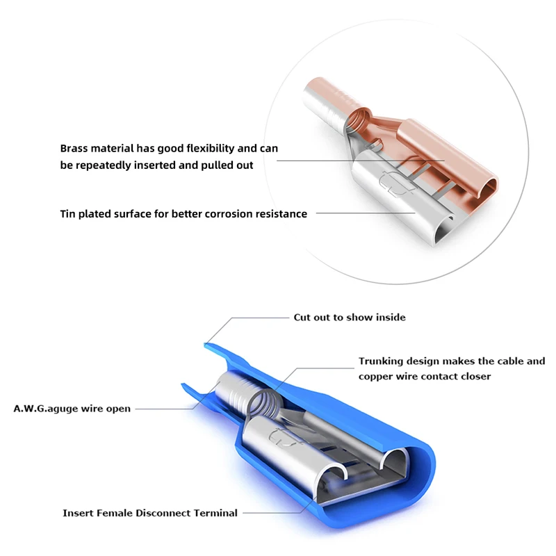 Insulated Male And Female Disconnector Electrical Crimp Spade Terminal Connectors Wiring Cable Plug MDD FDD FDFD A.W.G.22-10