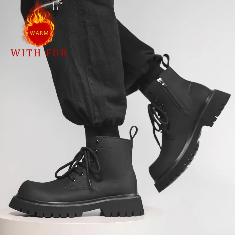 

Men's trendy boots Classic autumn and winter styles Work or Business Outdoor Trendy Streets Thick soled shoes Black New