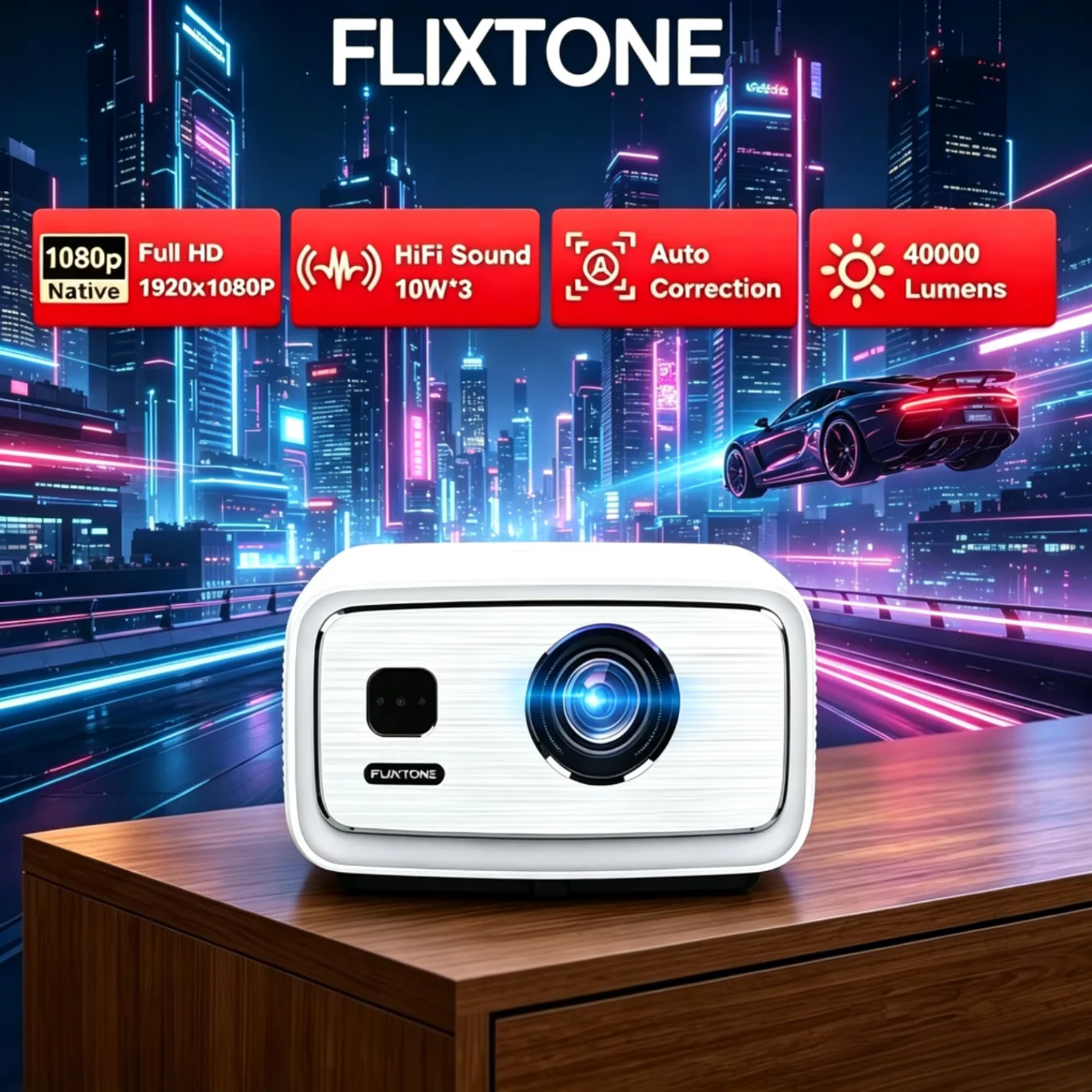Flixtone D9W Ultra Android 1080P Projector 3000ANSI Lumen LED Light Source Home Smart Cinema Projector
