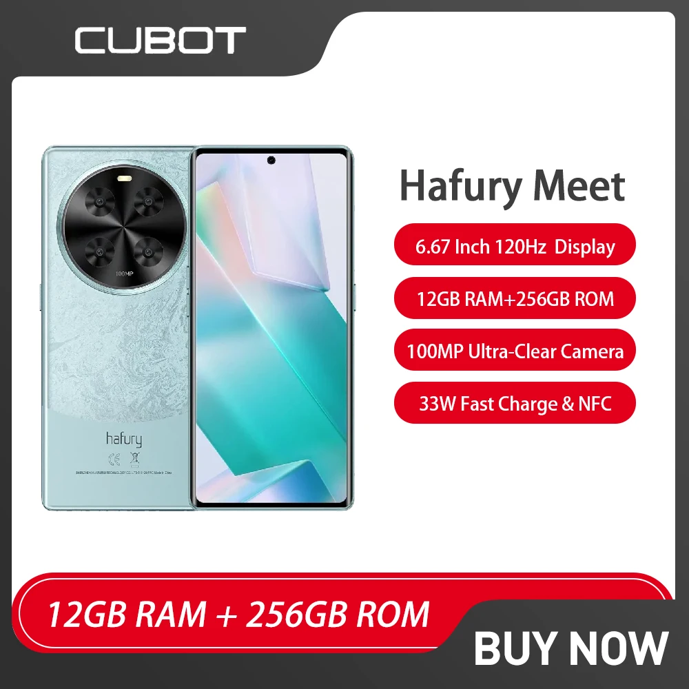 Global Version Cubot Hafury Meet Smartphone Android 13 6.67 Inch 12GB RAM+256GB ROM 100MP 5100mAh 33W Fast Charge Cell Phone NFC