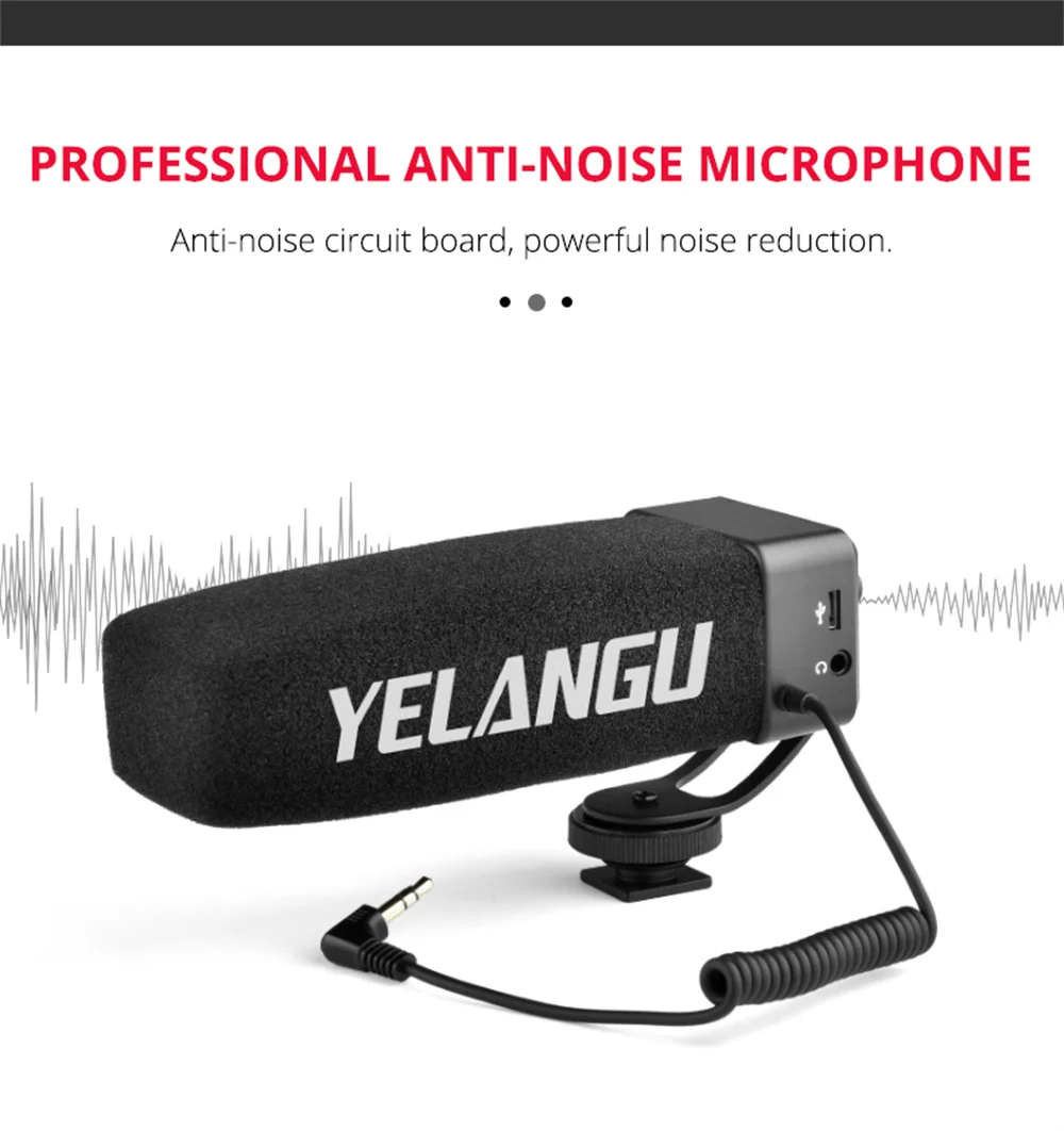 YELANGU Professionelle Auf-Kamera Interview Mikrofon 3-ebene Gain 3,5mm Audio Stecker für DSLR Kamera VLOG Stereo zeigt Microfone