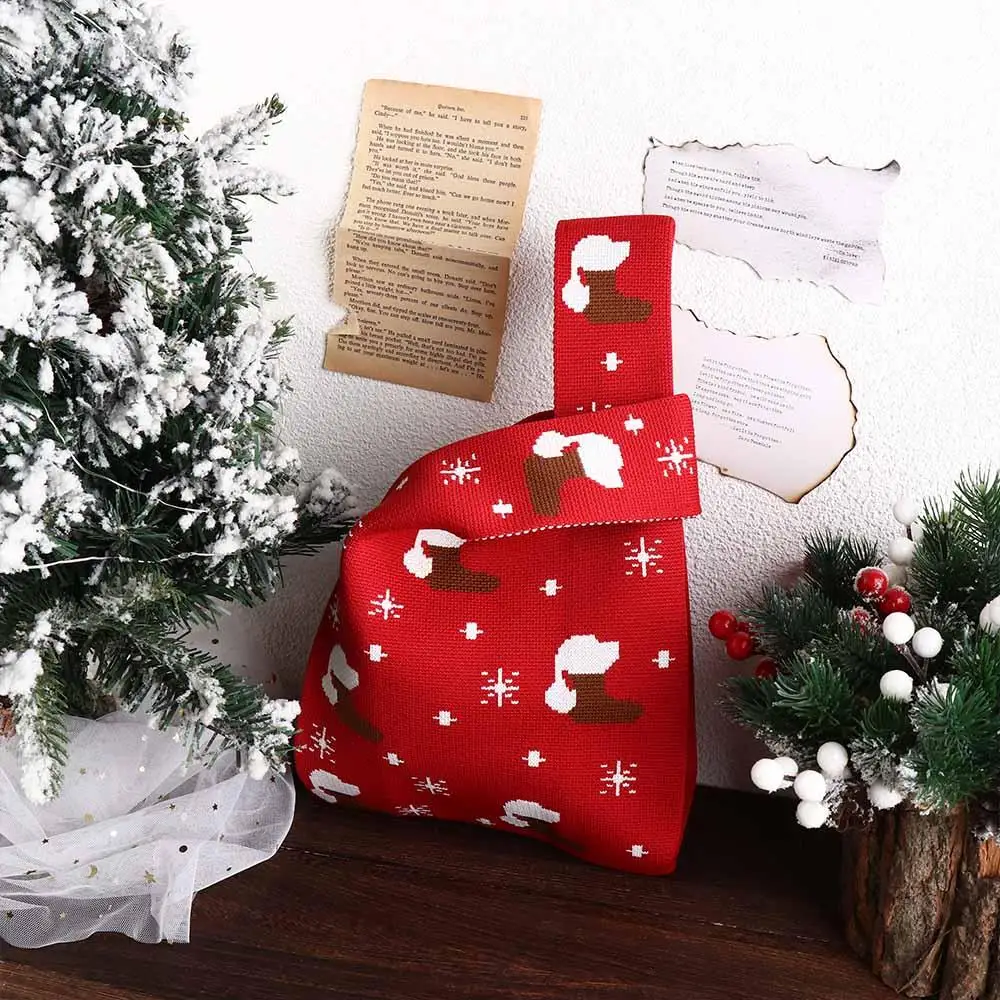 Saco De Balde De Lã De Malha para Meninas, Saco De Pulso De Nó De Natal Bonito, Bolsa De Tecer, Bolsa Tote