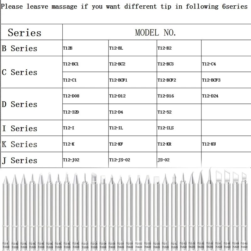 T12 Soldering Station Tips T12-BL BU I KU BC3 BC2 D24 ILS JL02 D08 D16 D32 D52 Replacement Solder Tips