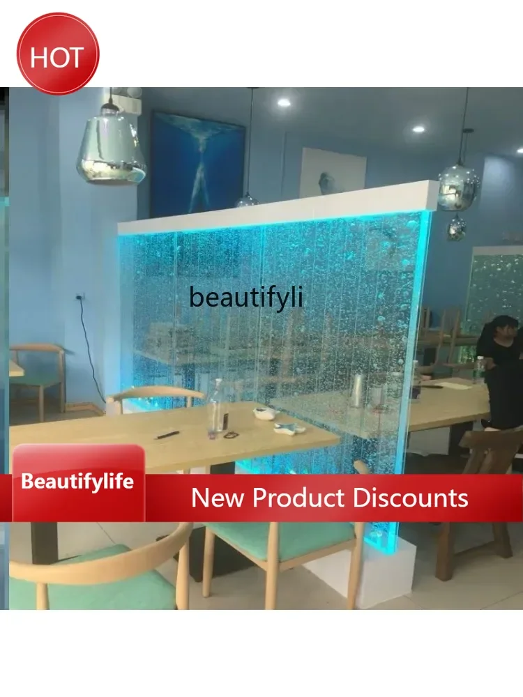 

xxFloor Background Living Room and Hotel Decoration Creative Aquarium Wine Cabinet Villa Acrylic Water Curtain Wall Decoration