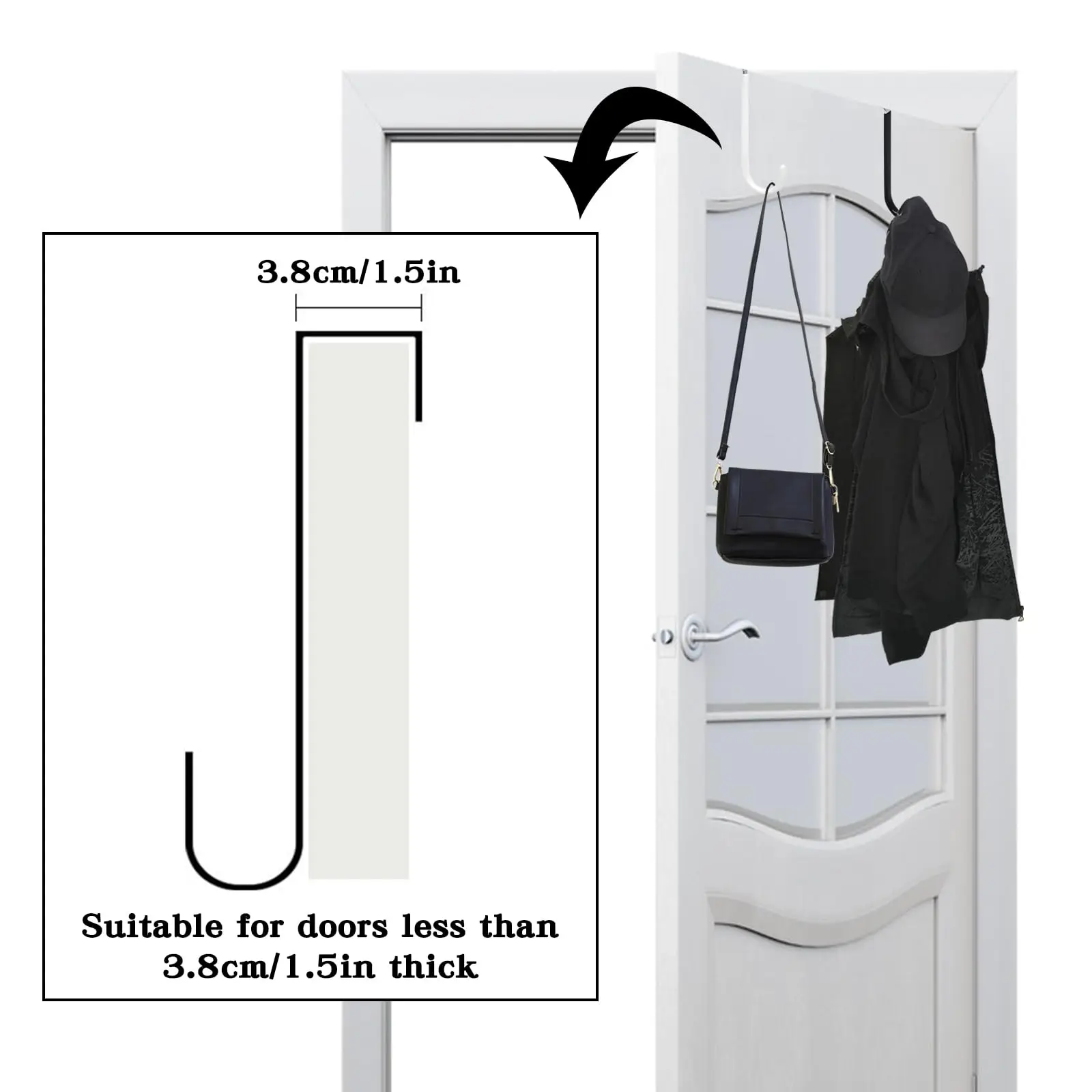 Tür-Aufhänger-Haken mit Gummi-Organizer-Haken für Wohnzimmer, Badezimmer, Schlafzimmer, Küche zum Aufhängen von Kleidung, Handtüchern, Hüten, Mänteln – Detail 9