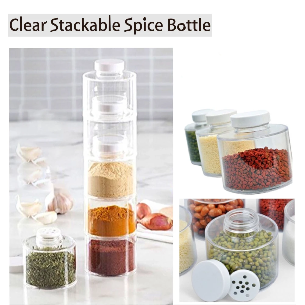 6PCS Stackable Seasoning Bottle Spice Grain Storage Box Tower Seasoning Rack Tower Seasoning Jar