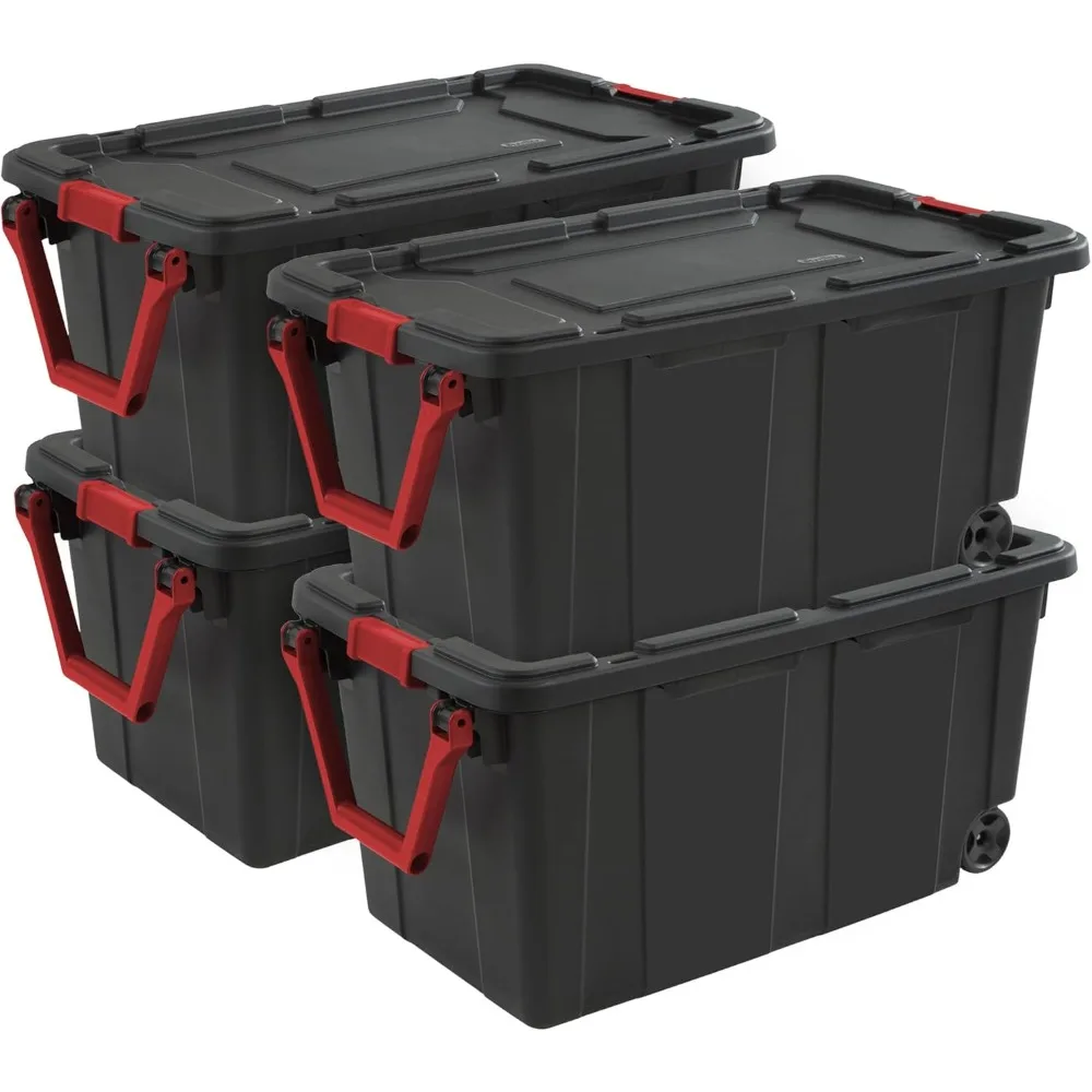 

4-Pack 40 Gallon Storage Boxes, Heavy-Duty Storage Bins w/Lids and Wheels,Stackable Organizing Containers for Home,Garage,Office