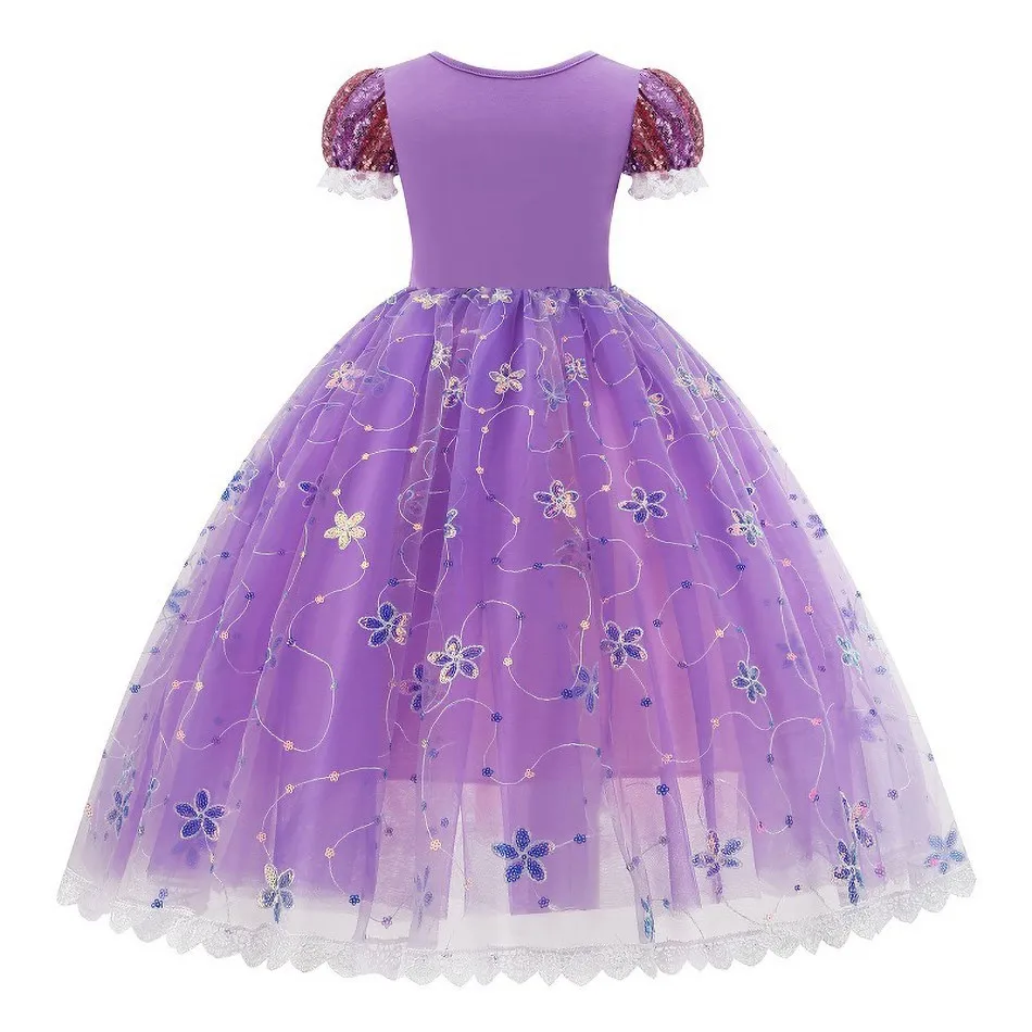 Children Halloween Costume Little Girls Rapunzel Costume Sequins Purple Dress Kids Princess Cosplay Dress 3 4 5 6 7 8 9 10 Years