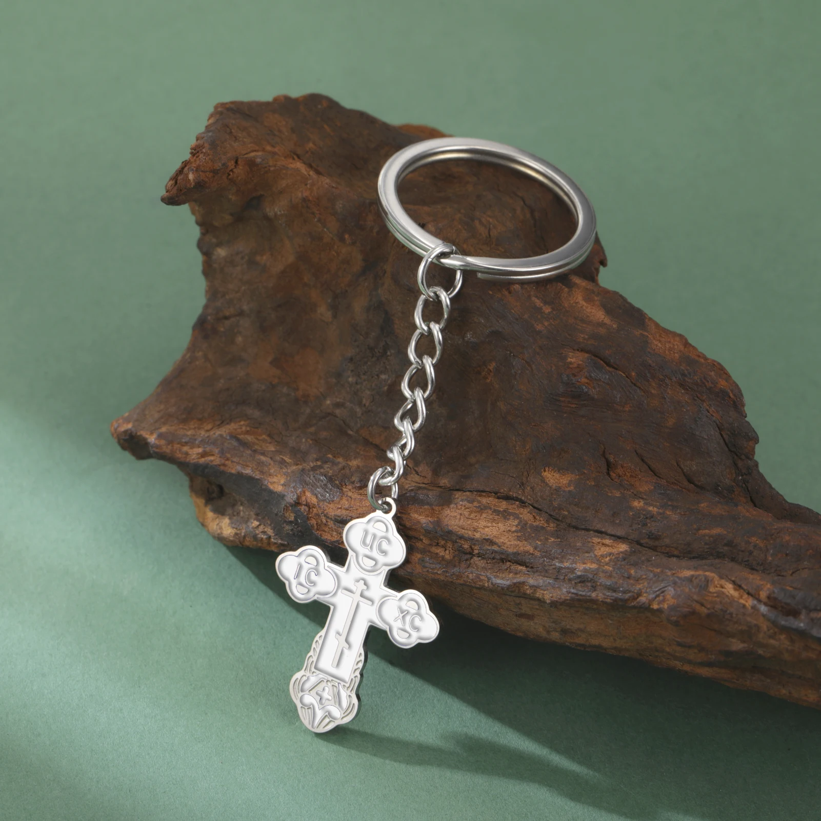 COOLTIME Edelstahl-Kreuz-Anhänger-Schlüsselanhänger, östliche orthodoxe Inschriften, Amulett-Schlüsselanhänger, christlicher Gebetsschmuck – Detail 7