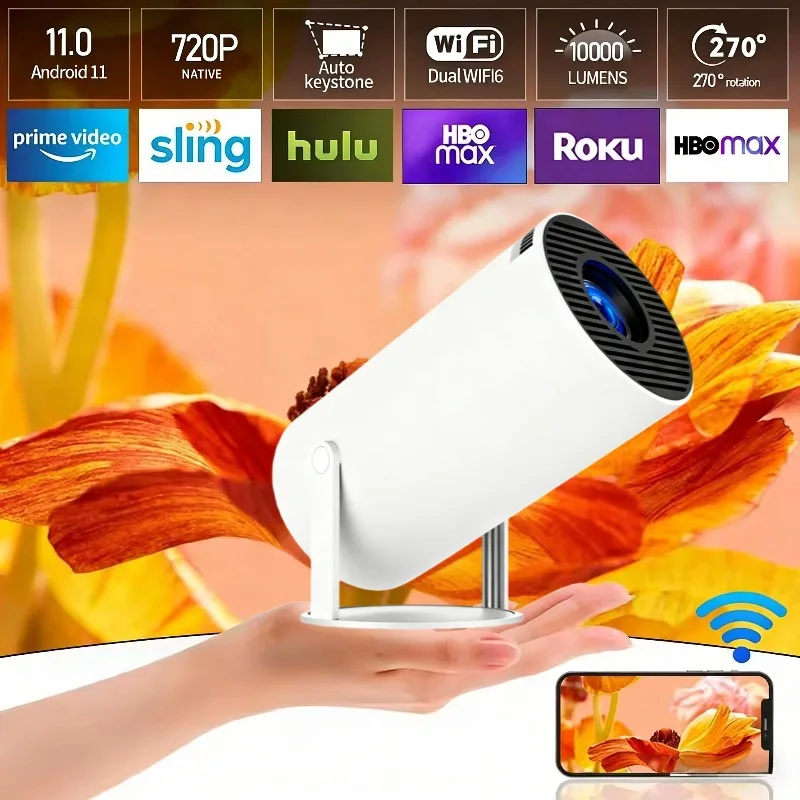 

H713 BT5.0 1080P 1280*720P Cinema Outdoor portable projector brand new 4K Android 11 HY300 Wifi6 290ANSI Wansheng