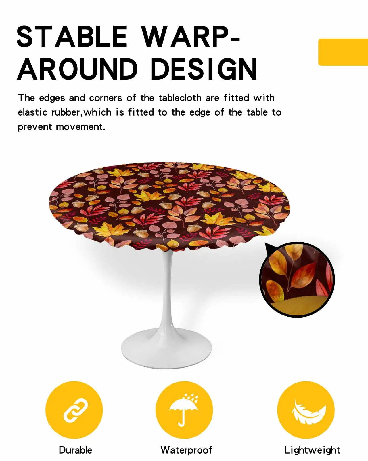 

Autumn Plants Maple Leaves Round Elastic Edged Table Cover Protector Cloth Waterproof Rectangle Fitted Tablecloth