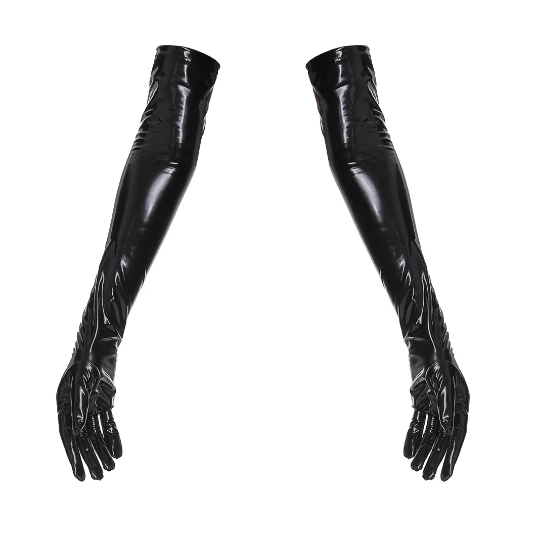 Sexy Stretch PU Leather Skinny Long Glove Punk Rock Hip Hop Jazz Disco Dance Gloves Shiny Metallic Mittens Cosplay Accessory