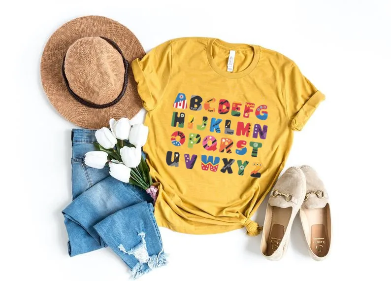 KindergartenT-shirt Preschool Teacher  Alphabet shirt Appreciation gift O Neck Short Sleeve Tees 100% Cotton Female Clothes