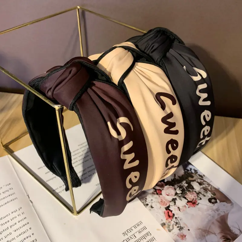 

Новая высококачественная повязка на голову, однотонная заколка для волос, тканевая повязка ручной работы с узлом, широкая женская повязка с надписью, аксессуар для волос.