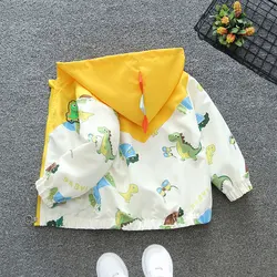 New Spring Autumn Baby Boys Hooded Jacket Cartoon Dinosaur Print Windbreaker Coat For 1-6 Years Children Outerwear Kids Clothes