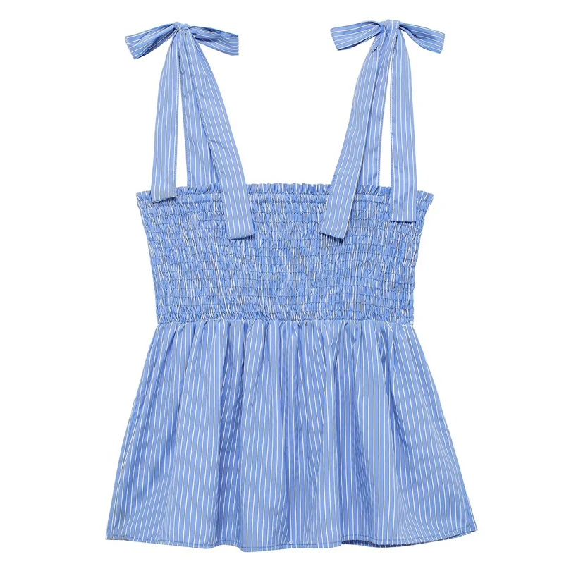 TRAF Women Bow Striped Tops With Straps Women Top Summer 2024 Ruffled Strappy Sleeveless Backless Tops Ladies Streetwear Tops