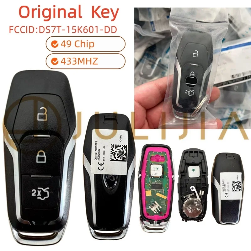 

Original for Ford FCC DI DS7T-15K601-DD Mondeo Edge S-Max Galaxy 2014-2018 49 Chip 433 Mhz 3 Buttons Smart Card Remote Car Key